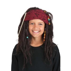Realistic Pirate Wig for Kids with Dreadlocks Braids, Beads & Attached Bandana – Pirate Halloween Costume Accessory ST