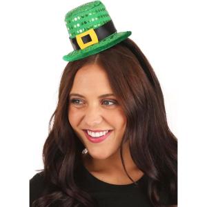 Sequin Mini Leprechaun Hat Costume Headband – Green Felt Hat with Sequins and Bow