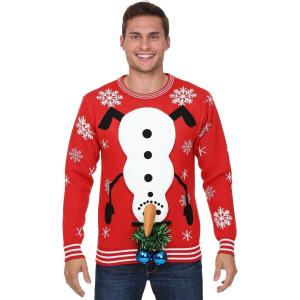 Snowman Balls Adult Ugly Christmas Sweater, Funny 3D Holiday Sweaters, Snowman Xmas Knit Crewneck Sweatshirt(Red)