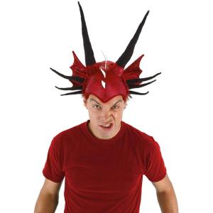 Soft Horned Dragon Costume Hat Accessory – Adjustable Hat with Fiberfill-Stuffed Horns(Red)