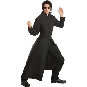 The Matrix Neo & Trinity Costumes for Adults – Long Black Trench Coat Jacket & Sunglasses – Matrix Cosplay Outfit(Neo)