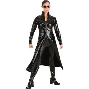 The Matrix Neo & Trinity Costumes for Adults – Long Black Trench Coat Jacket & Sunglasses – Matrix Cosplay Outfit(Trinity)