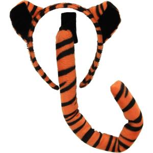 Tiger Ears & Tail Set – Velour Fabric Headband and Stuffed Bendable Tail