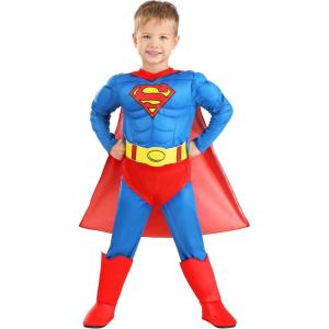 Toddler Classic Superman Costume, Red & Blue Superhero Suit & Red Cape for Movie Hero Comic Cosplay & Halloween
