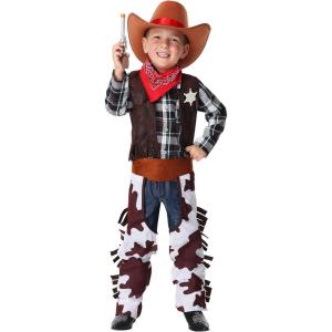 Toddler Wild West Sheriff Costume – Plaid Shirt with Faux Suede Vest, Chaps, Hat & Badge, Exclusive