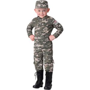 Toddler’s Modern Combat Uniform Costume – Digital Camouflage Jumpsuit with Hat