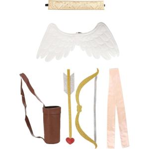 Valentines Day Cupid Costume Accessory Kit – Includes Satin Sash, Adjustable Wings, Embossed Headband and Faux Leather Quiver