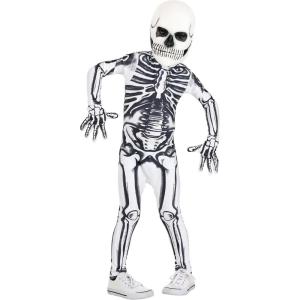 White Skeleton Toddler Costume – Hooded Jumpsuit, Mask & Gloves with Printed Bones, Easy Back Zipper