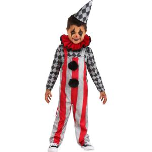 Wicked Circus Clown Costume for Boys Shirt, Overalls, Collar, Hat(2T)