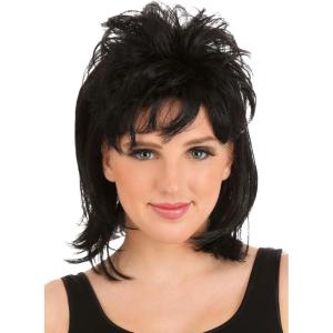 Women’s 80s Rockstar Wig: Punk Rock Black Wig Wavy Curly Style for Adults | Iconic 80s Rocker Cosplay Hairpiece(Classic)