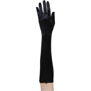 Women’s Black Flapper Costume Gloves, Stretch Knit Fabric with Satin Finish