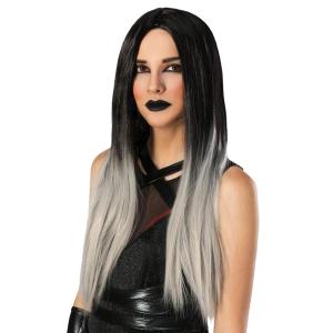 Women’s Black & Grey Ombre Wig | Long Straight 2 Color Wigs for Adults | Gothic Wig Costume Accessory