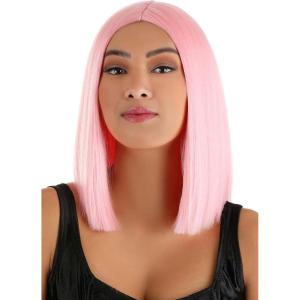 Women’s Deep Black Long Bob Wig – Middle Part Straight Shoulder Length Synthetic Cosplay Wig for Women(Pink)