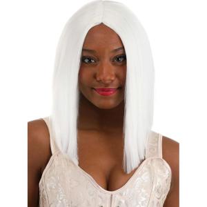 Women’s Deep Black Long Bob Wig – Middle Part Straight Shoulder Length Synthetic Cosplay Wig for Women(White)