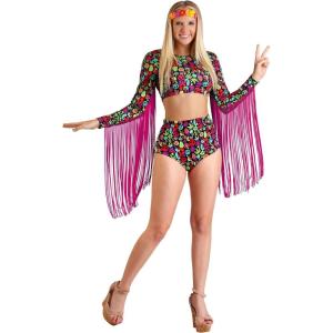 Women’s Free Spirit Hippie Costume – Midriff Top with High Cut Shorts and Headband
