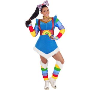 Women’s Rainbow Brite Costume Set: Dress, Leg warmers, Choker, and Bow | Halloween and Cosplay Outfit