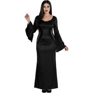 Women’s Wednesday Morticia Costume Dress | Gothic Long Sleeve, Form Fitting Gown Outfit for Halloween