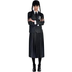 Women’s Wednesday Nevermore Uniform Costume | Gothic Academy Outfit Striped Jacket with Matching Skirt
