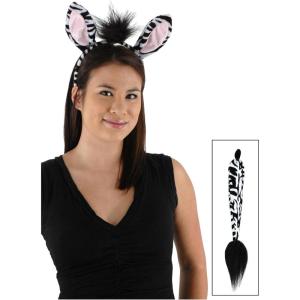 Zebra Costume Accessory Kit – Plush Ears Headband and Tail with Faux Fur