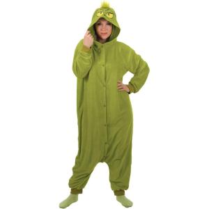 elope The Grinch Jumpsuit | Grinch Fur-Lined Polyester Jumpsuit, Grinch Onesie The Grinch Kigurumi Onesie for Adults(Green)