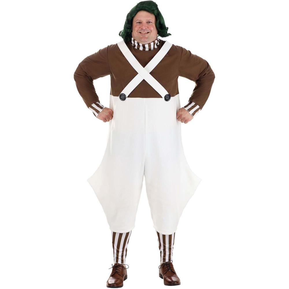 imagePlus Size Adult Willy Wonka Oompa Loompa Costume Chocolate Factory Worker Uniform Overalls Outfit for Halloween