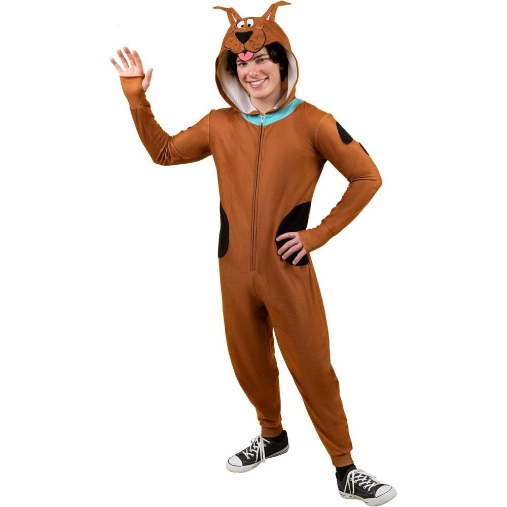 imageScooby Doo Costume for Adults  Hooded Union Suit Jumpsuit with Character Face ampamp Tail  Fleece Pajama OutfitMulticolor