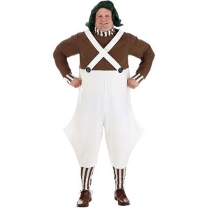 Plus Size Adult Willy Wonka Oompa Loompa Costume, Chocolate Factory Worker Uniform Overalls Outfit for Halloween