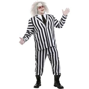 Plus Size Beetlejuice Costume for Adults, Black & White Striped Suit for 80s 90s Movie Cosplay & Halloween 2X