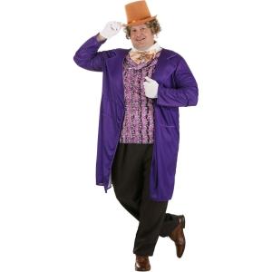 Plus Size Willy Wonka Costume for Men, Purple Jacket Chocolate Factory Uniform for Movie Cosplay & Halloween(Willy Wonka Costume)
