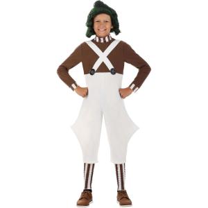 Willy Wonka Oompa Loompa Costume for Kids, Chocolate Factory Worker Uniform Overalls Outfit for Halloween
