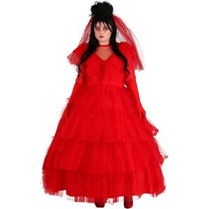 Womens Plus Size Lydia Halloween Costume | Adult Red Gothic Wedding Dress with Veil and Gloves for Themed Events and Cosplay