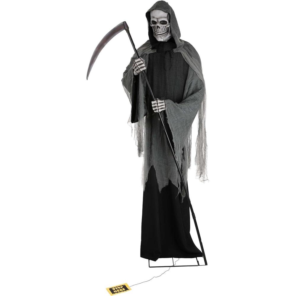 imageFUN Costumes 9FT Giant Animated Scythe Grim Reaper Outdoor Decoration Large Black Scary Creepy Talking Yard Prop Standard