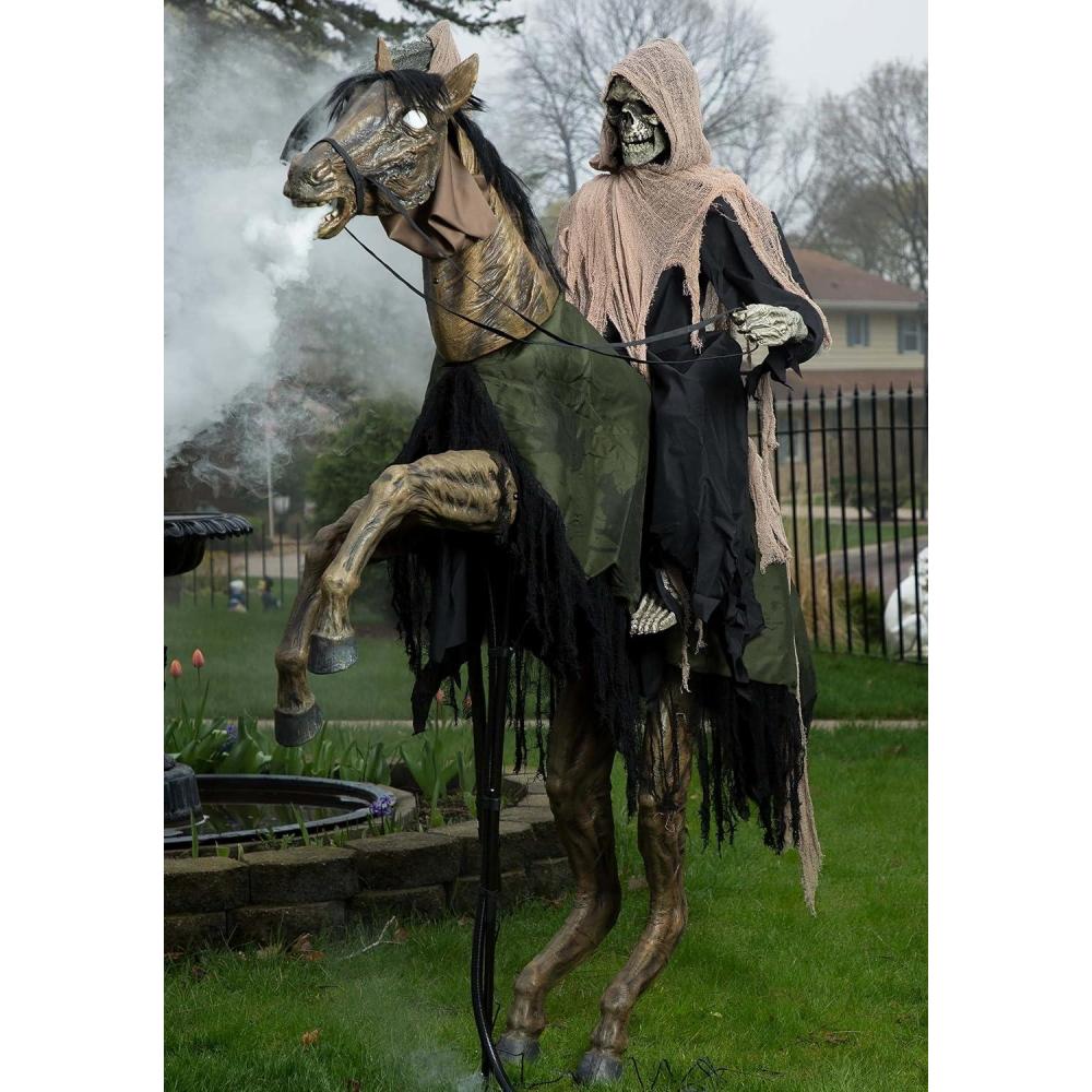 imageFun Costumes 7FT Reapers Ride Animatronic Decoration Horseman Halloween Decor for Haunted House Scary Porch Horse Skeleton