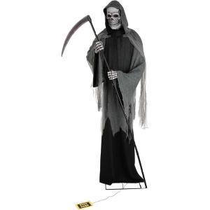 FUN Costumes 9FT Giant Animated Scythe Grim Reaper Outdoor Decoration, Large Black Scary Creepy Talking Yard Prop Standard