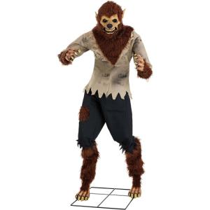 Fun Costumes 6 Foot Feral Animated Werewolf Animatronic, Scary Wolf Decoration with Animated Eyes