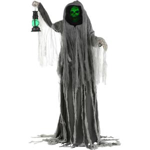 Fun Costumes 6FT Grey Looming Phantom Animated Outdoor Decoration, Large Talking Scary Creepy Halloween Decor