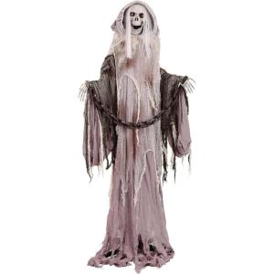 Fun Costumes 6FT Standing Animatronics Ghoul Outdoor & Indoor Decoration, Battery Operated Light-Up Eyes Scary Music and Sounds Display Decor