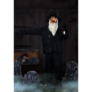 Fun Costumes 7FT Ghastly Gravedigger Animatronic | Halloween Decoration with Light Up Lantern, Talking Head, Moving Arm and Glowing Eyes
