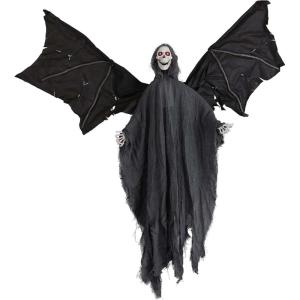 Fun Costumes Animated Hanging Grim Reaper Halloween Outdoor & Indoor Decoration, Flying Wings Battery Operated Light-Up Eyes Black Decor Standard(Standard)