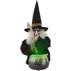 Fun Costumes Witch Brewing Cauldron Black Hat Scary Creepy Display Decoration with Light-Up Feature & Moving Witch Battery Operated