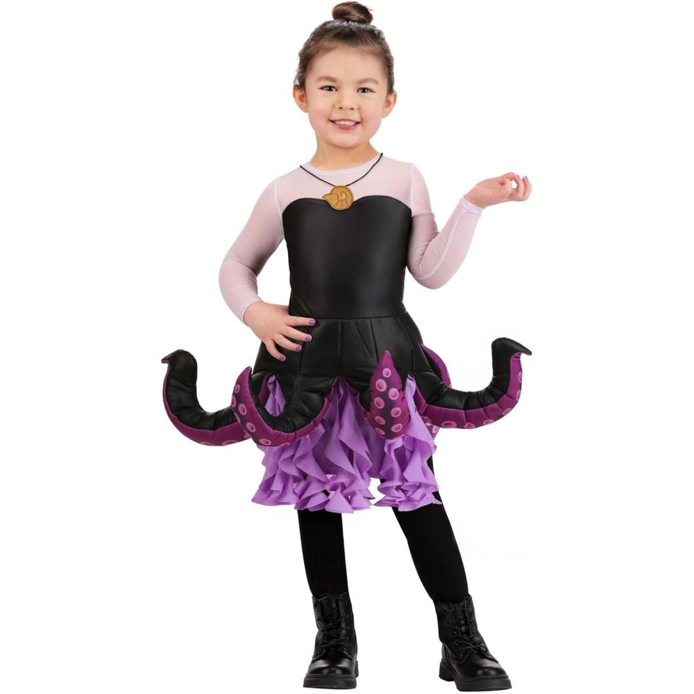 imageGirls Disney The Little Mermaid Toddler Ursula Costume with Tentacle Dress ampamp Light Up Shell Necklace Halloween Outfit