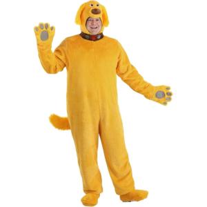 Plus Size Dug Costume | Adult Disney and Pixar UP Dug the Dog Yellow Jumpsuit with Hood, Paws, and Tail