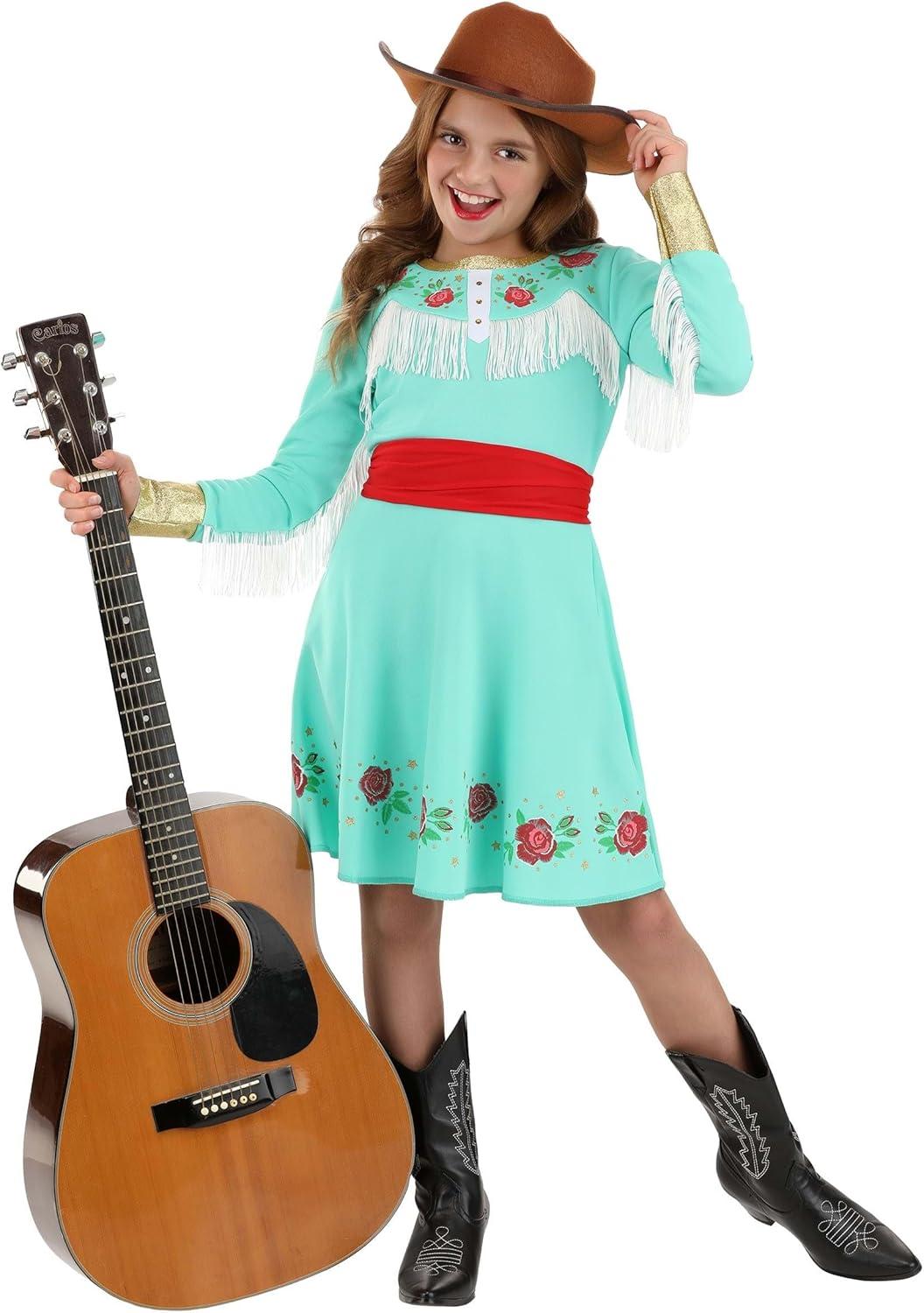 imageGirls Western Country Star Kids Costume Nashville Diva Singer Blue Floral Dress for Character Cosplay