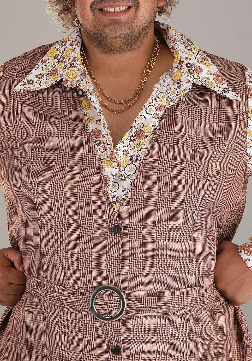 imageMens Plus Size 70s Vest Costume Adult Disco Hippie Outfit for Halloween Dance Vintage Floral Houndstooth Bellbottoms
