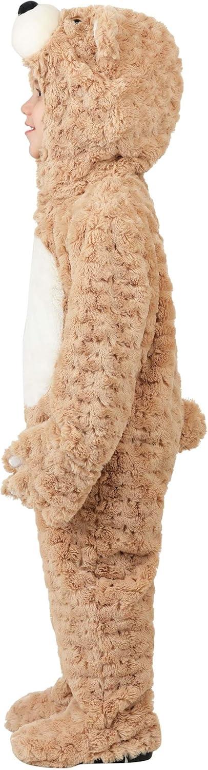 imageTeddy Bear Costume for Toddlers Plush Hooded Tan Bear Jumpsuit with Ears and Mitts Halloween Outfit 4T