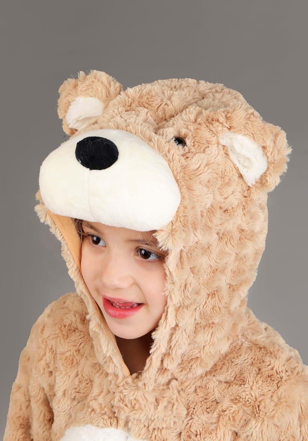 imageTeddy Bear Costume for Toddlers Plush Hooded Tan Bear Jumpsuit with Ears and Mitts Halloween Outfit 4T
