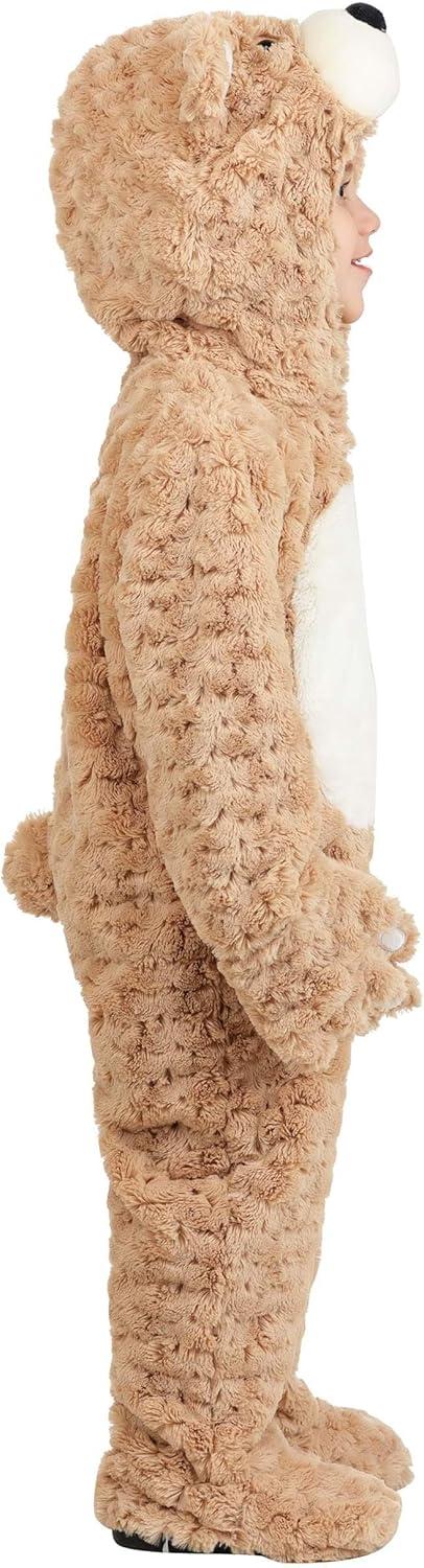 imageTeddy Bear Costume for Toddlers Plush Hooded Tan Bear Jumpsuit with Ears and Mitts Halloween Outfit 4T
