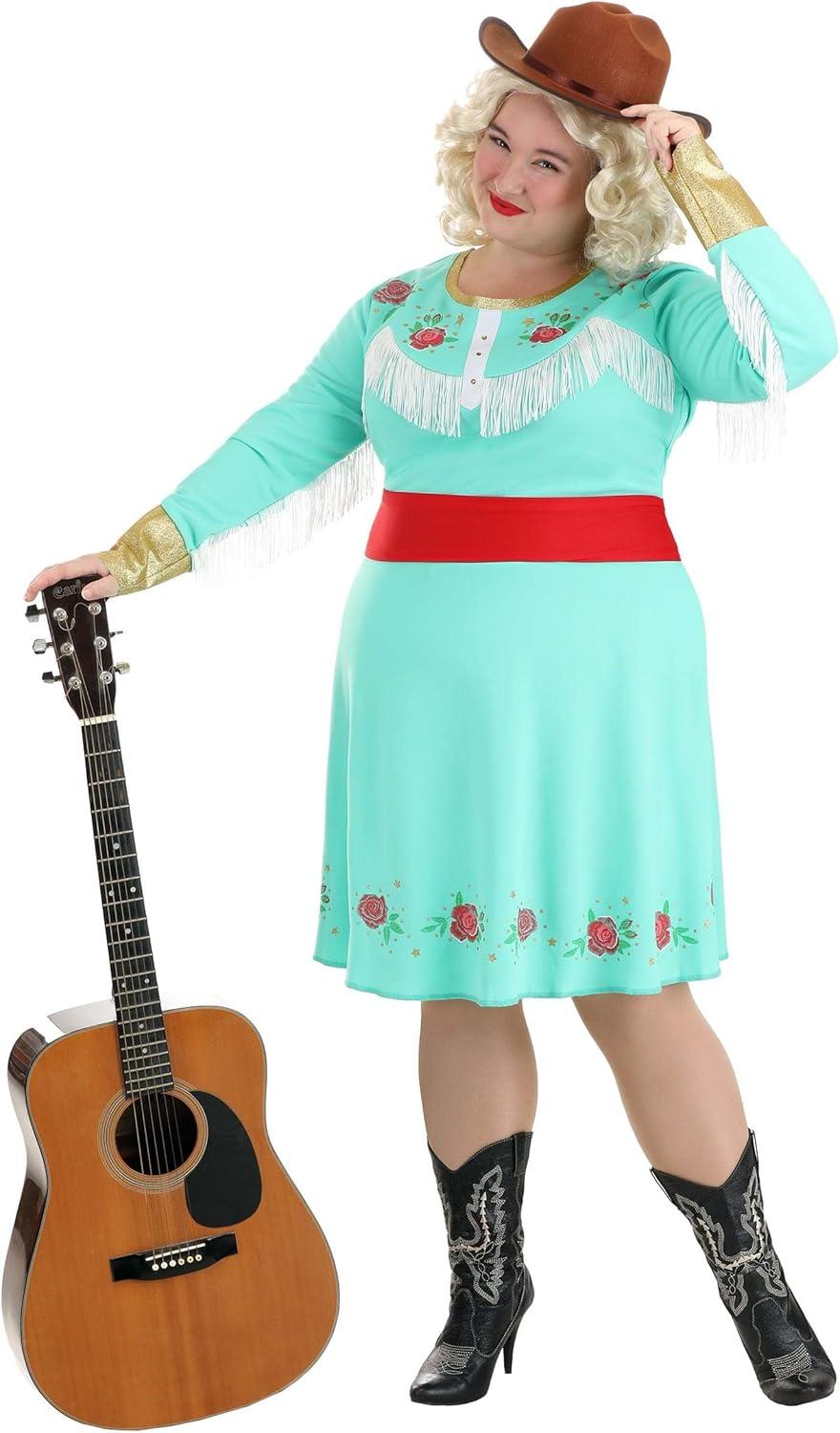 imageWomens Western Country Star Plus Size Costume Nashville Diva Singer Blue Floral Dress for Character Cosplay