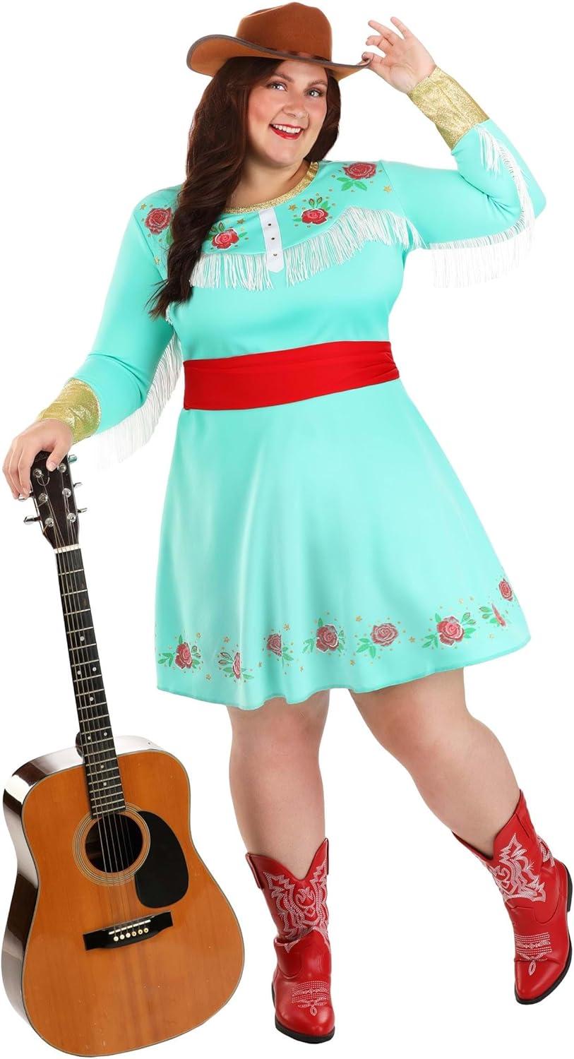 imageWomens Western Country Star Plus Size Costume Nashville Diva Singer Blue Floral Dress for Character Cosplay