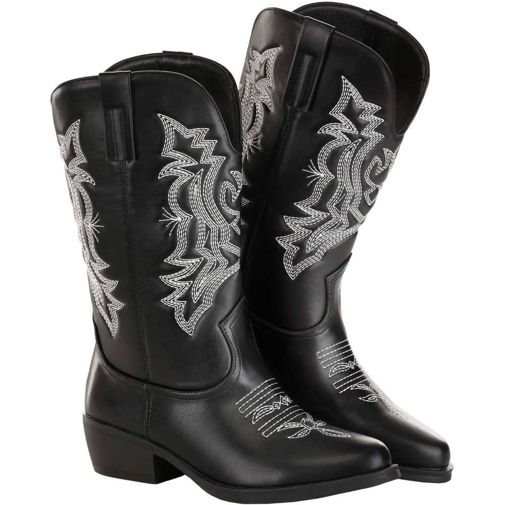 imageFun Costumes Classic Black Cowgirl Boots for Women Faux Leather Rubber Soles